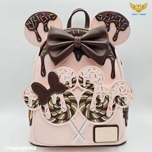 Loungefly Disney Minnie Mouse Chocolate Sprinkle Lollipop Ears Mini Backpack New